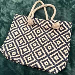 Navy and Cream Geometric Tote Bag